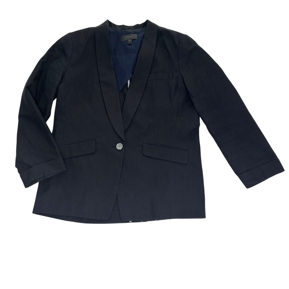 J.Crew Linen, Cotton Unstructured Shawl Collar Black Blazer 12